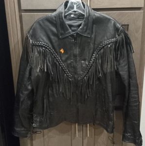 Route 66 leather biker jacket. Ladies Medium